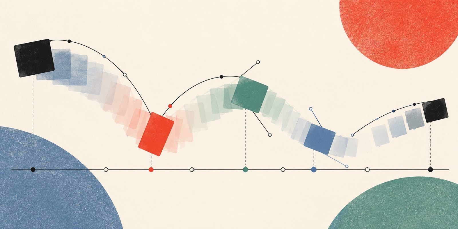 Layered keyframes, motion arcs and animation cells in an abstract timeline
